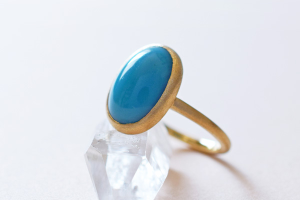 きれいなターコイズブルーとK18イエローゴールドの指輪です。＊静岡県浜松市ジュエリープシュケー